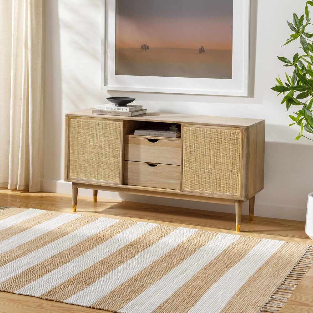 Moby Modern Stripes Camel And Ivory Area Rug - The Rug Decor