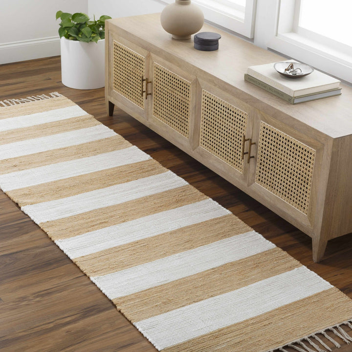 Moby Modern Stripes Camel And Ivory Area Rug - The Rug Decor