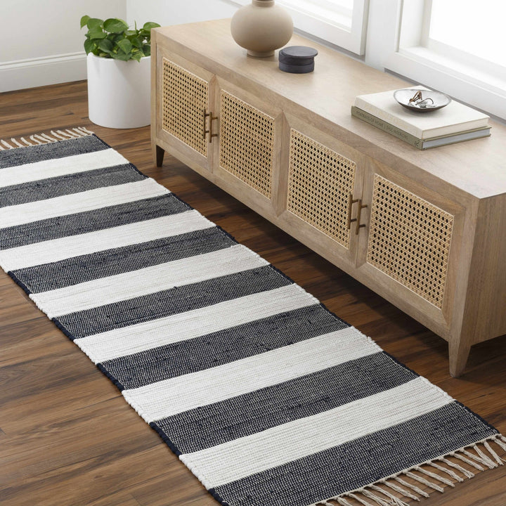 Moby Modern Stripes Charcoal And White Area Rug - The Rug Decor