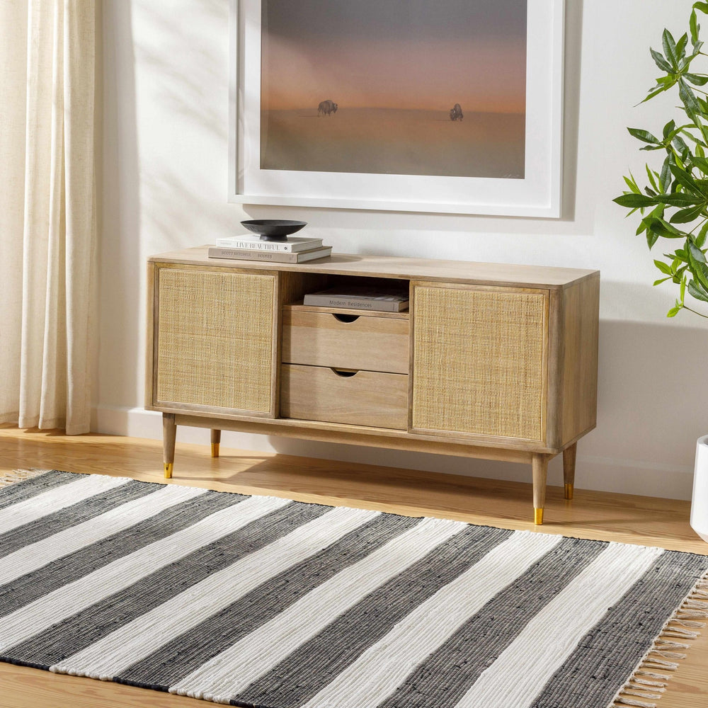 Moby Modern Stripes Charcoal And White Area Rug - The Rug Decor