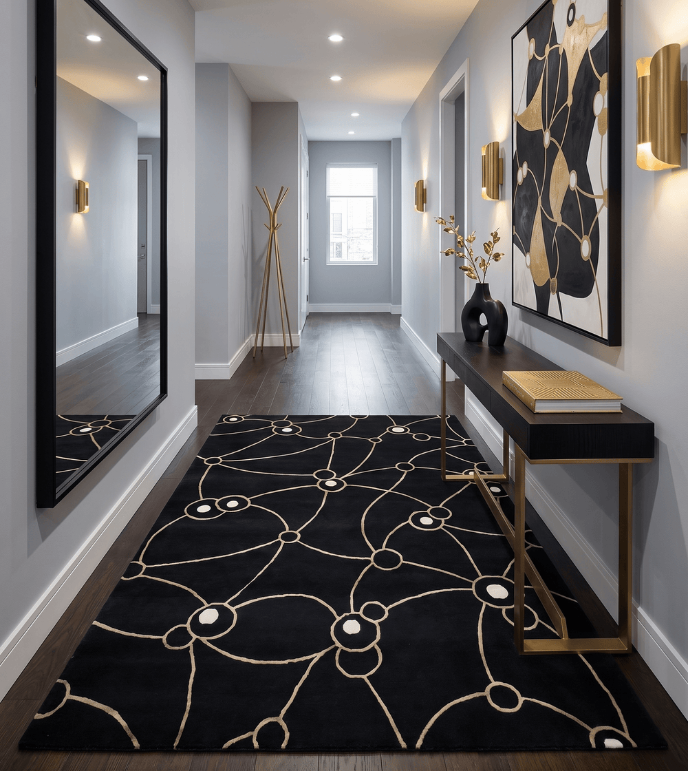 Modern 6x8 Black and Gold Wool and Silk Hand Woven Rug - The Rug Decor