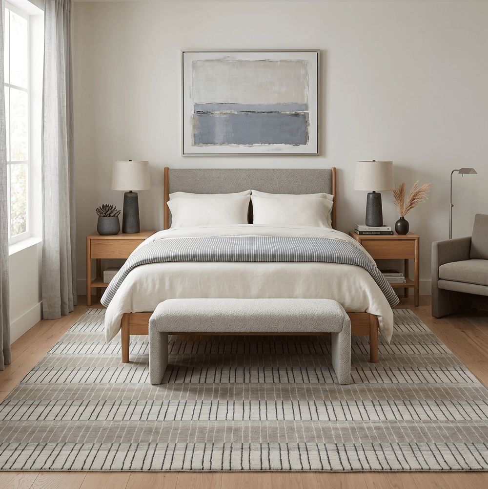 Modern 8x10 Hand Made Stripes Ivory and Brown Wool Flatwoven Area Rug - The Rug Decor