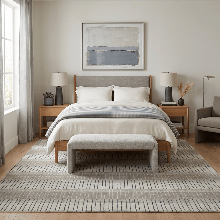 Modern 8x10 Hand Made Stripes Ivory and Brown Wool Flatwoven Area Rug - The Rug Decor