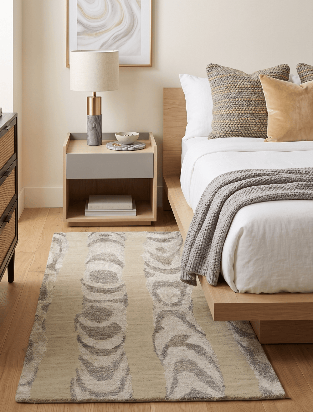 Modern Abstract 2x3 Beige and Gray Hand Knotted Wool and Silk Area Rug - The Rug Decor