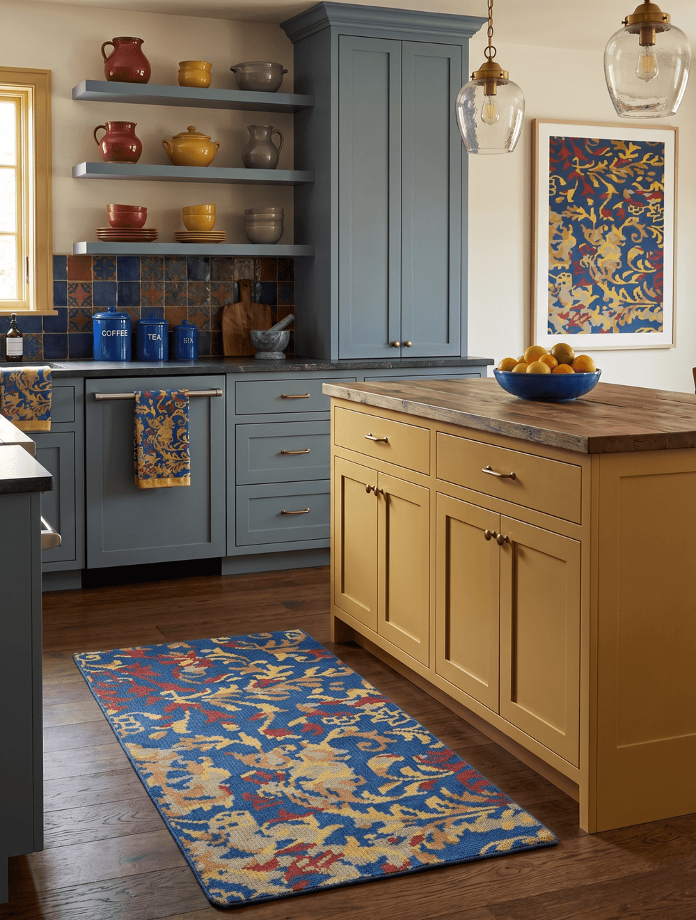 Modern Abstract 2x4 Blue, Red and Gold Hand Knotted Entryway Wool Area Rug - The Rug Decor