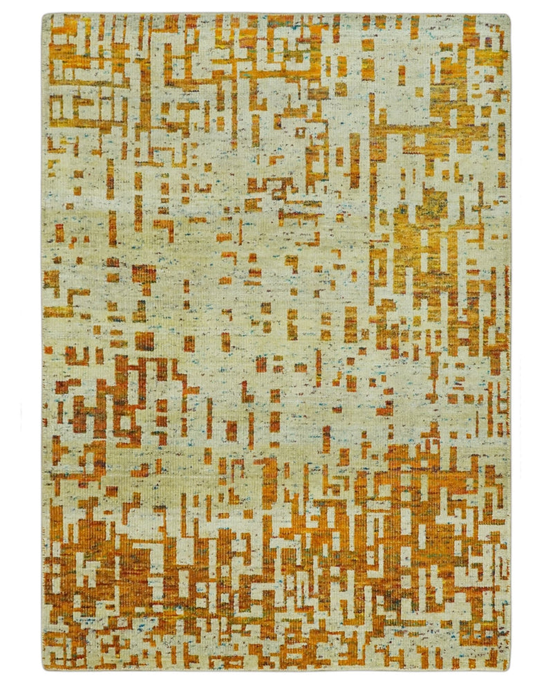 Modern Abstract 5x7 Gold and Beige Recycled Art Silk Area Rug - The Rug Decor