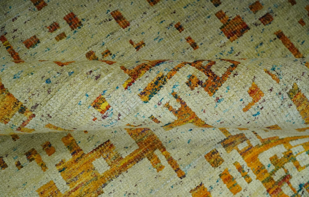 Modern Abstract 5x7 Gold and Beige Recycled Art Silk Area Rug - The Rug Decor