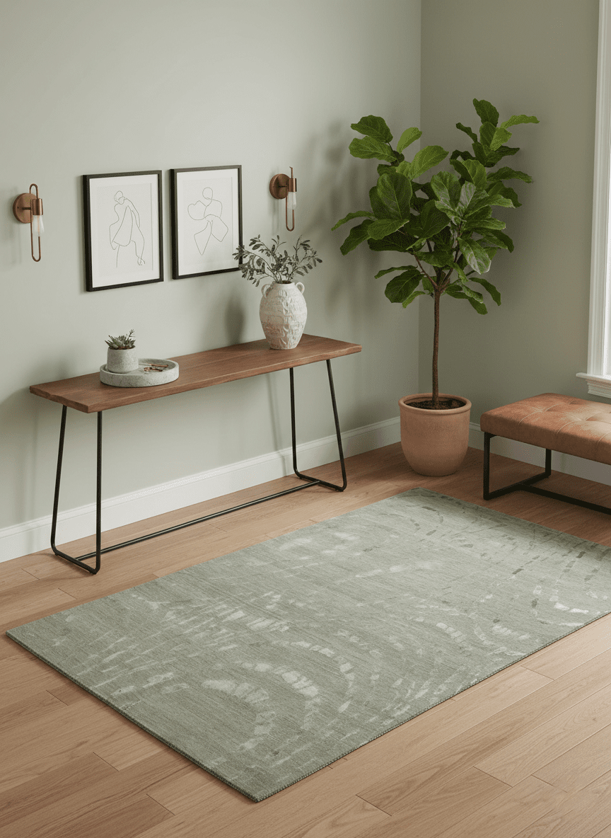 Modern Abstract 5x7 Olive and Gray Hand Knotted Wool and Silk Area Rug - The Rug Decor