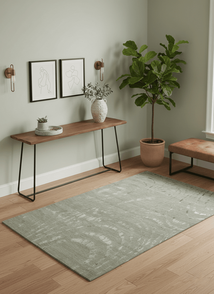 Modern Abstract 5x7 Olive and Gray Hand Knotted Wool and Silk Area Rug - The Rug Decor