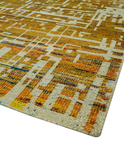 Modern Abstract 8x10 Gold, Rust and Ivory Hand Knotted Recycled Art Silk Rug - The Rug Decor