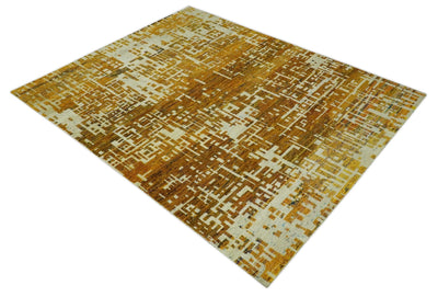 Modern Abstract 8x10 Gold, Rust and Ivory Hand Knotted Recycled Art Silk Rug - The Rug Decor