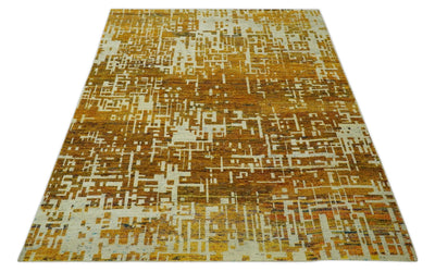 Modern Abstract 8x10 Gold, Rust and Ivory Hand Knotted Recycled Art Silk Rug - The Rug Decor