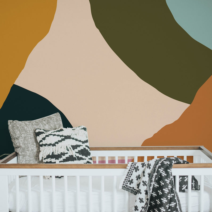 Modern abstract Beige, Green and Gold self - adhesive Wallpaper - The Rug Decor