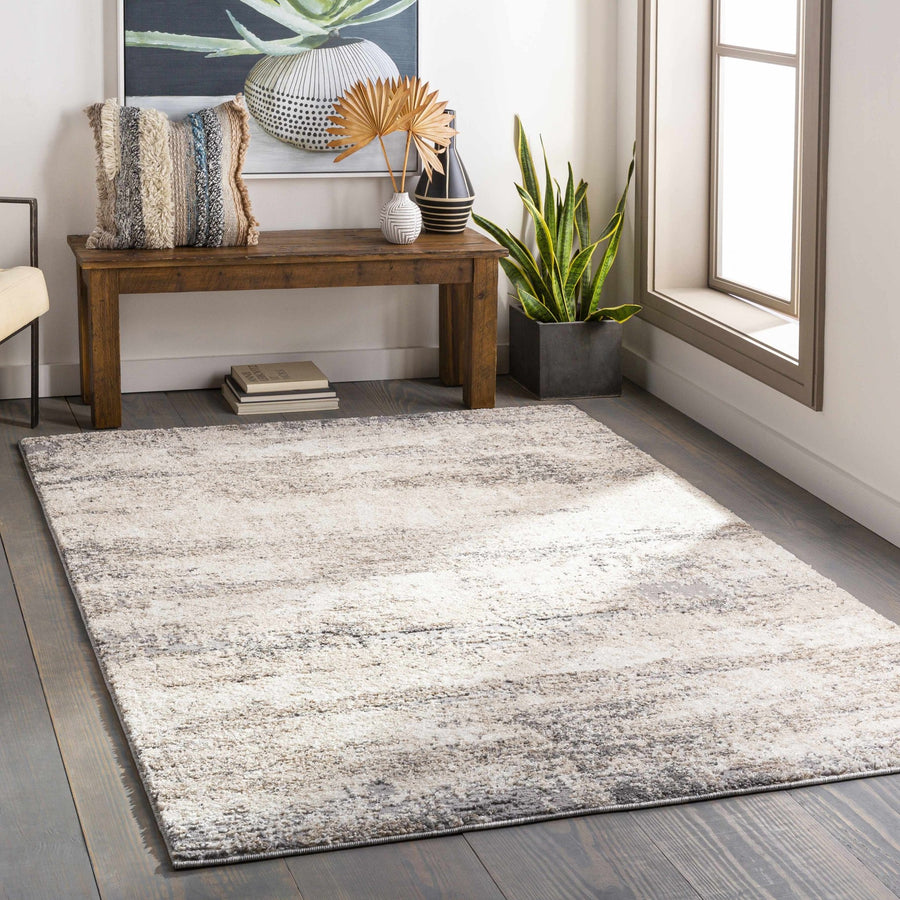 Modern Abstract Beige, Ivory and Gray High low texture Area Rug - The Rug Decor