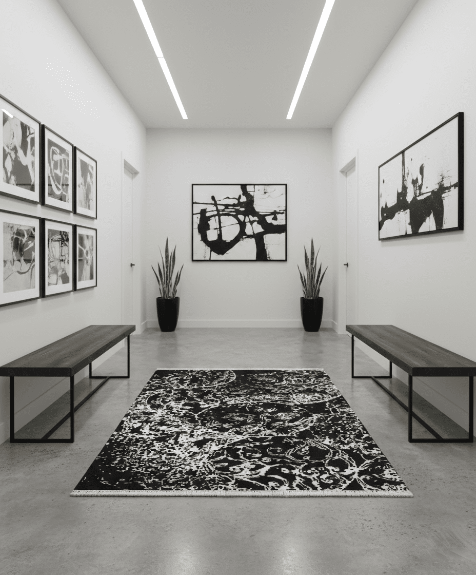 Modern Abstract Black and Silver Hand Knotted 6x9 Wool and Bamboo silk Area Rug - The Rug Decor