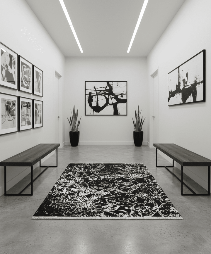 Modern Abstract Black and Silver Hand Knotted 6x9 Wool and Bamboo silk Area Rug - The Rug Decor
