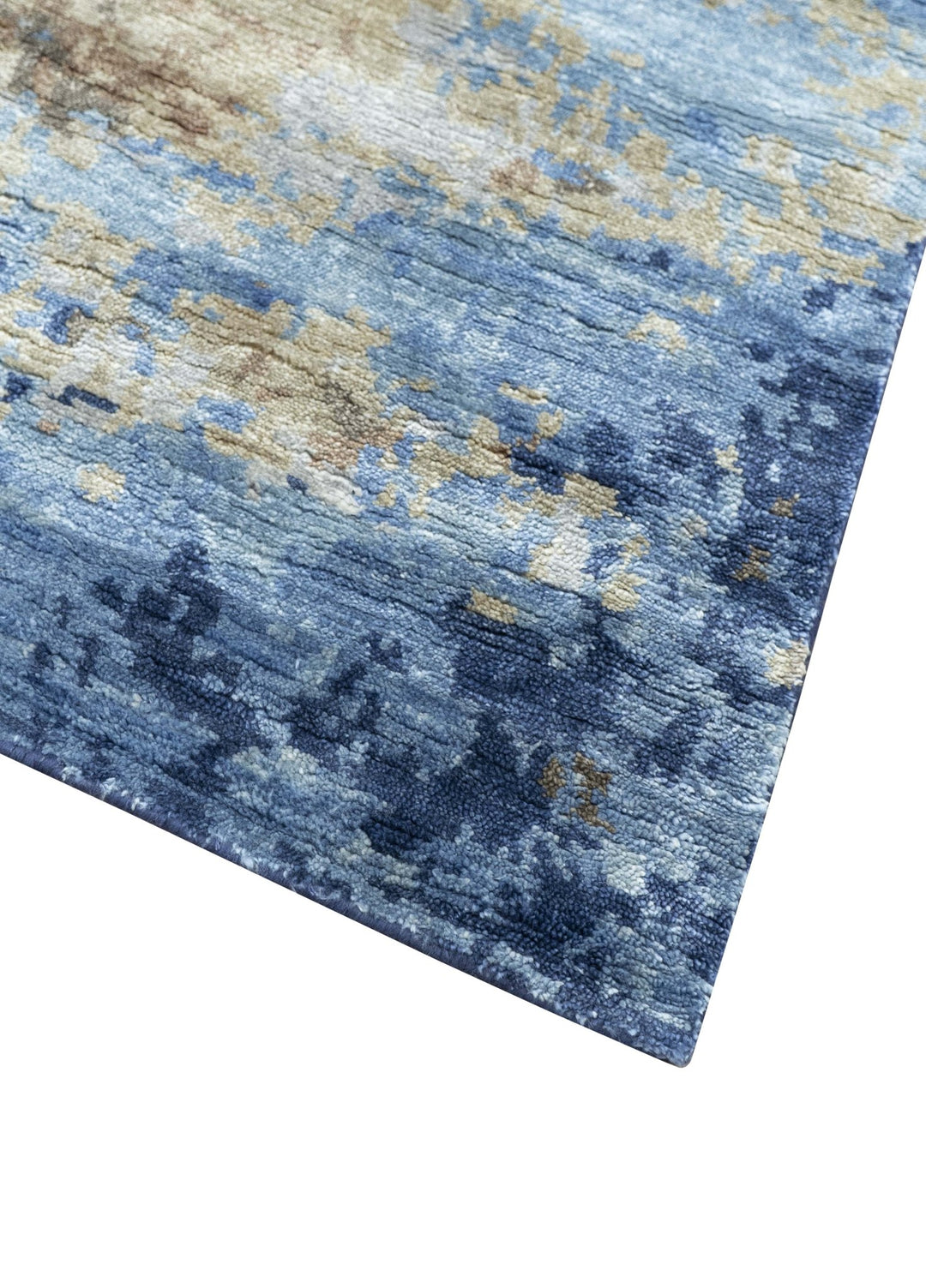 Modern Abstract Blue And Beige 4x6 Hand Knotted Bamboo Silk Rug - The Rug Decor