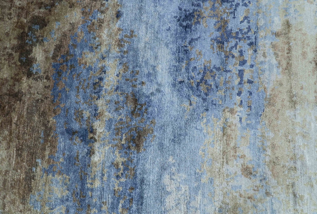 Modern Abstract Blue And Beige 4x6 Hand Knotted Bamboo Silk Rug - The Rug Decor