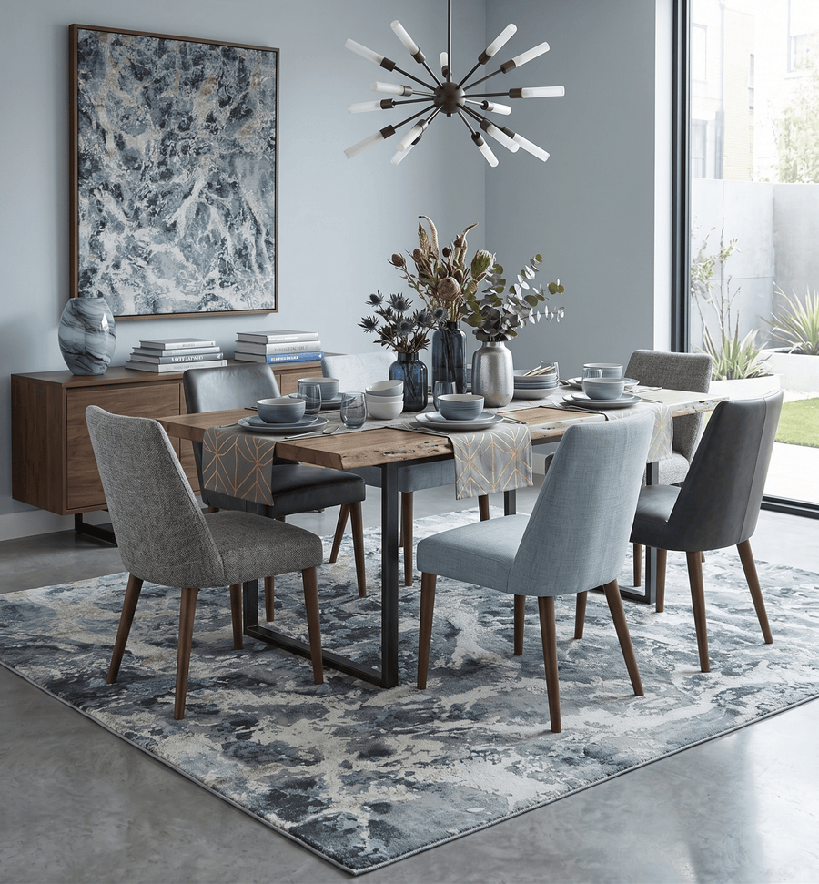 Modern Abstract Blue and Beige Hand Knotted 8x10 Bamboo Silk Rug - The Rug Decor