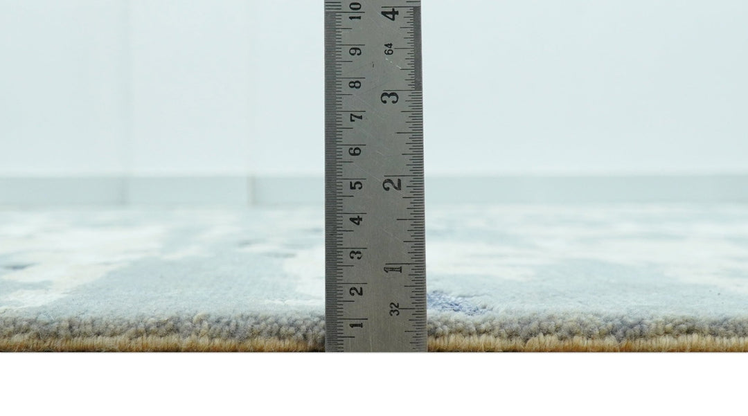 Modern Abstract Blue And Beige Hand Knotted 8x10 Wool And Bamboo Silk Rug - The Rug Decor