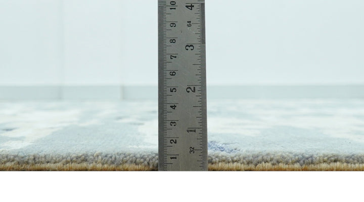 Modern Abstract Blue And Beige Hand Knotted 8x10 Wool And Bamboo Silk Rug - The Rug Decor