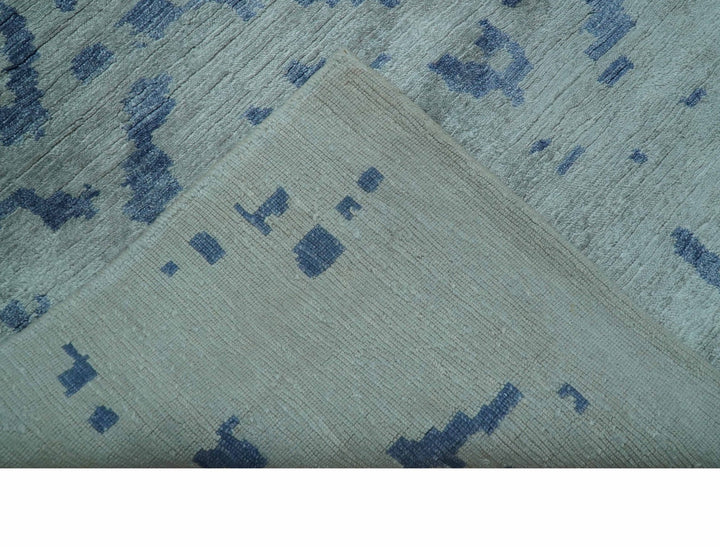 Modern Abstract Blue And Gray Hand Knotted 6x9 Bamboo Silk Area Rug - The Rug Decor