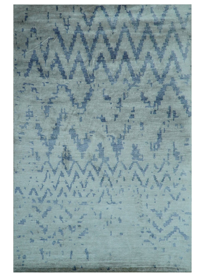 Modern Abstract Blue And Gray Hand Knotted 6x9 Bamboo Silk Area Rug - The Rug Decor