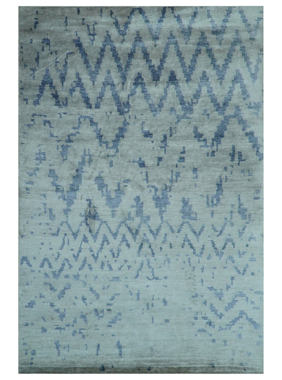 Modern Abstract Blue And Gray Hand Knotted 6x9 Bamboo Silk Area Rug - The Rug Decor
