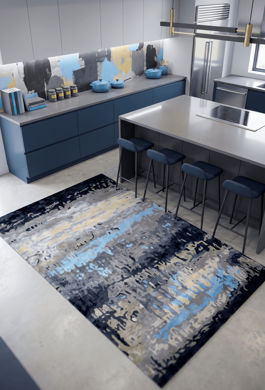 Modern Abstract Blue and Gray Hand Tufted Wool 5x8 Area Rug - The Rug Decor