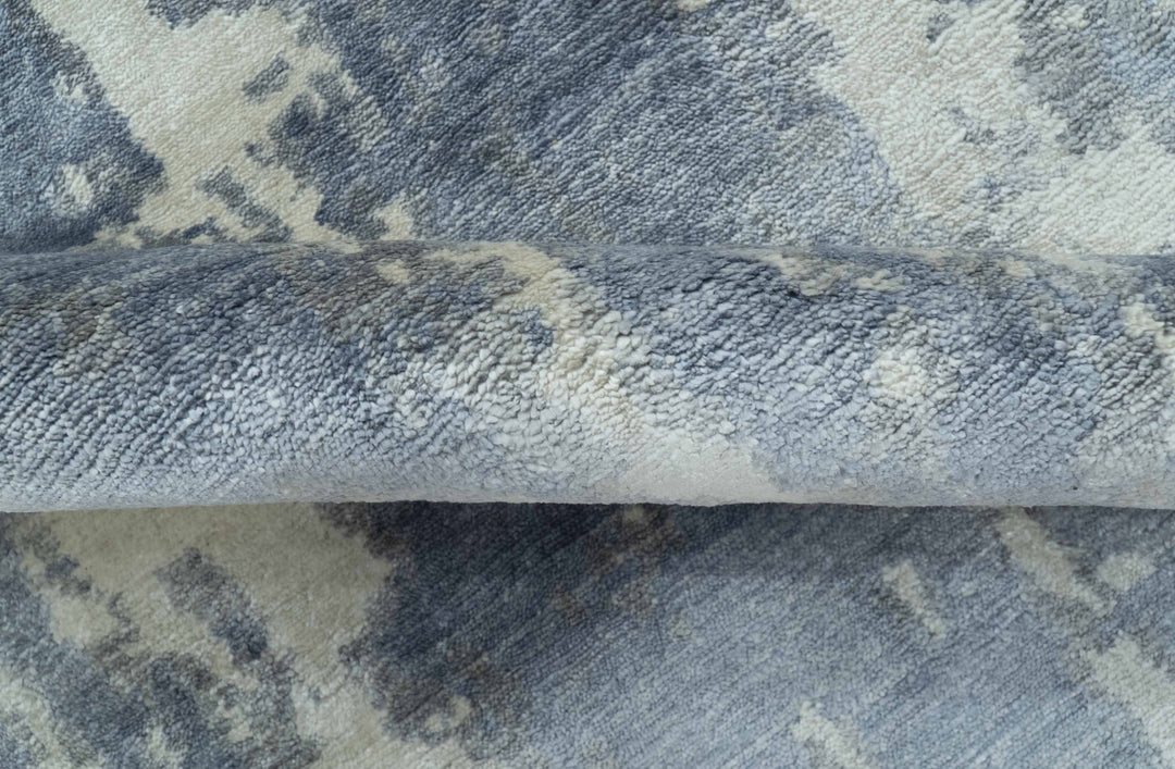 Modern Abstract Blue And Ivory Hand Knotted Wool Area Rug - The Rug Decor
