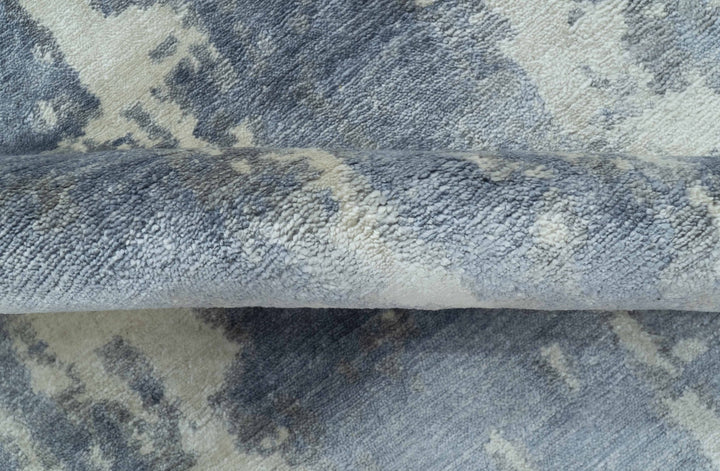 Modern Abstract Blue And Ivory Hand Knotted Wool Area Rug - The Rug Decor