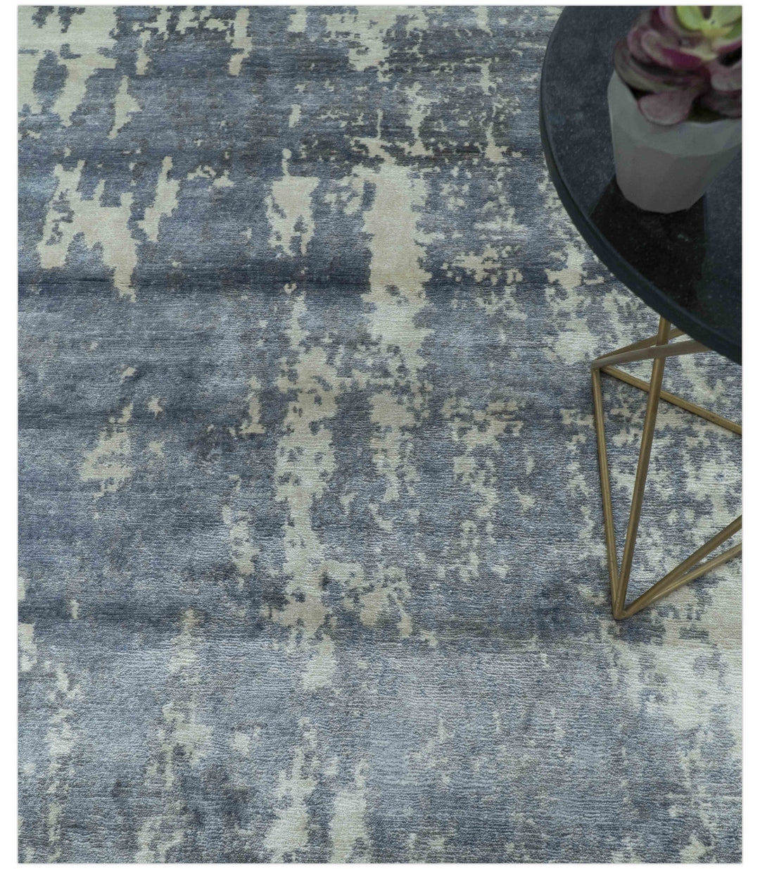 Modern Abstract Blue And Ivory Hand Knotted Wool Area Rug - The Rug Decor