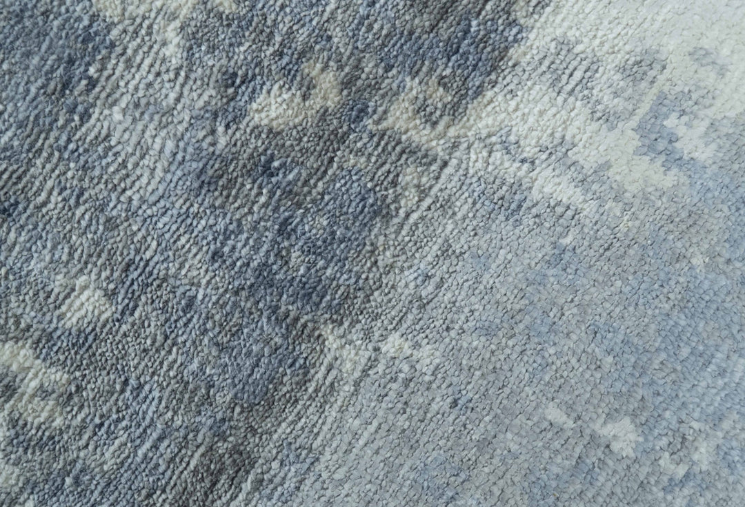Modern Abstract Blue And Ivory Hand Knotted Wool Area Rug - The Rug Decor