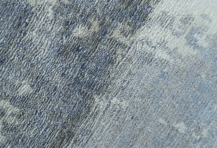 Modern Abstract Blue And Ivory Hand Knotted Wool Area Rug - The Rug Decor