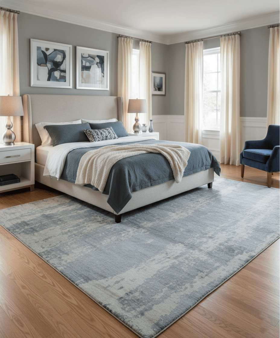 Modern Abstract Blue And Ivory Hand Knotted Wool Area Rug - The Rug Decor