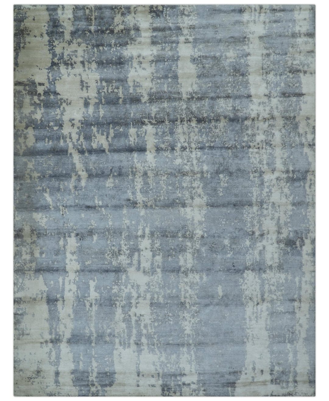 Modern Abstract Blue And Ivory Hand Knotted Wool Area Rug - The Rug Decor
