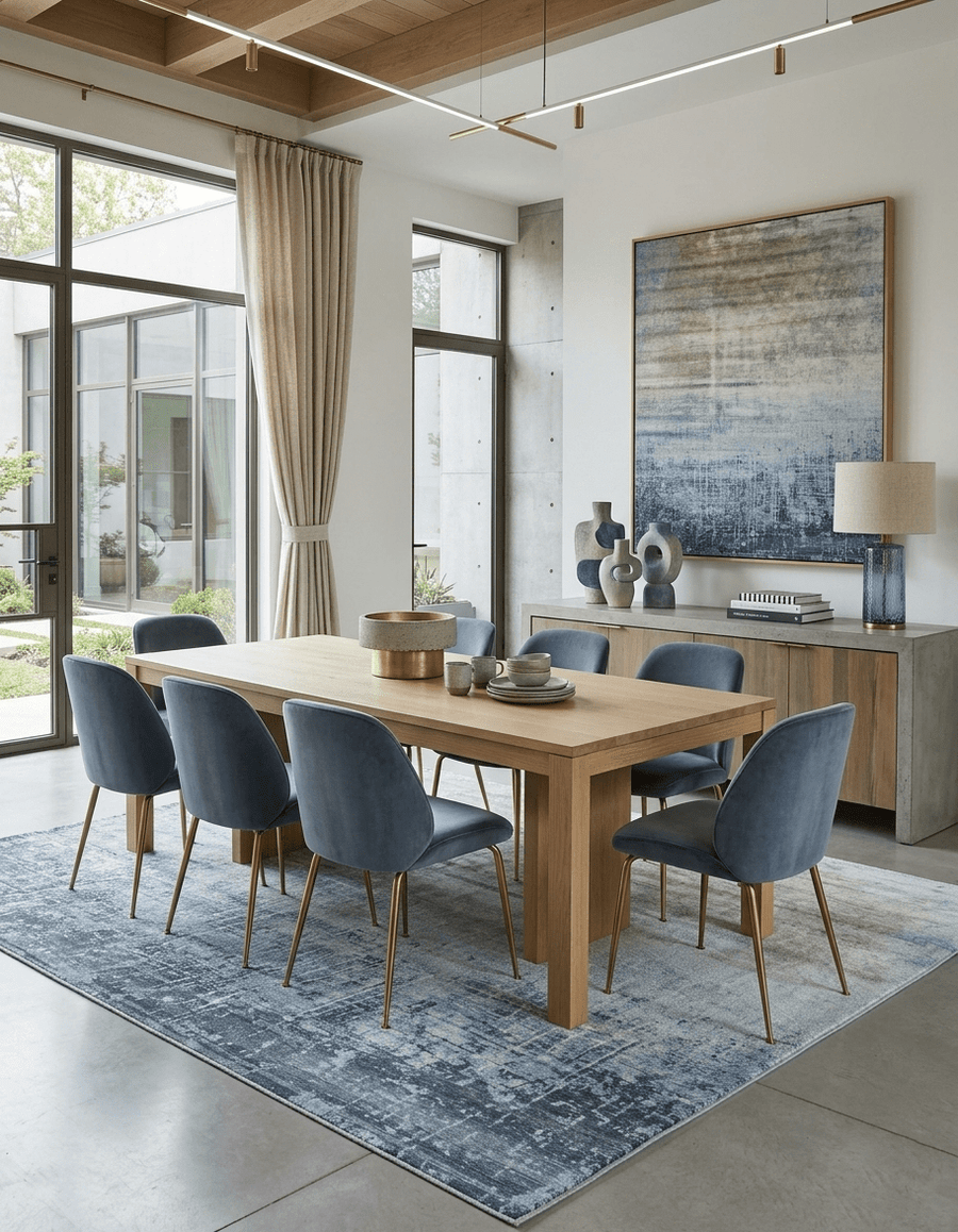 Modern Abstract Blue Hand Knotted bamboo Silk 8x10 Area Rug - The Rug Decor