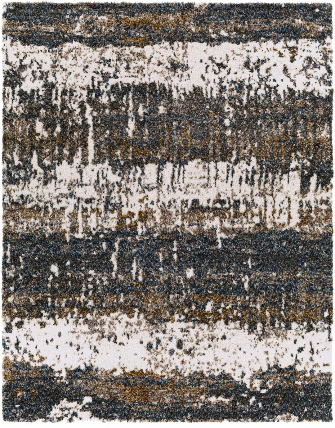 Modern Abstract Blue, Ivory, Gold and Brown Moroccan Style Plush Pile Area Rug - The Rug Decor