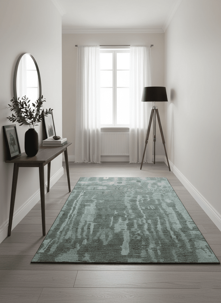 Modern abstract Charcoal and Light Blue Hand knotted 5x8 wool Area Rug - The Rug Decor