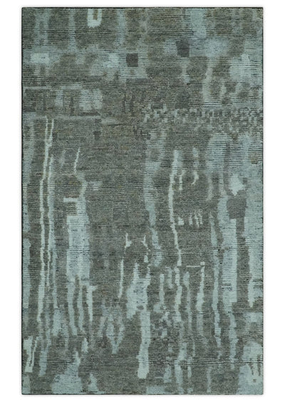 Modern abstract Charcoal and Light Blue Hand knotted 5x8 wool Area Rug - The Rug Decor