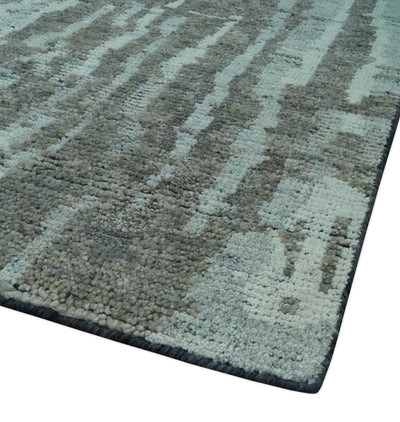 Modern abstract Charcoal and Light Blue Hand knotted 5x8 wool Area Rug - The Rug Decor