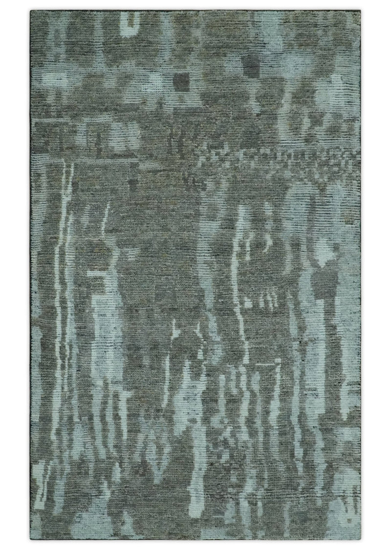 Modern abstract Charcoal and Light Blue Hand knotted Multi size wool Area Rug - The Rug Decor