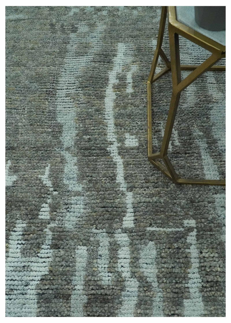 Modern abstract Charcoal and Light Blue Hand knotted Multi size wool Area Rug - The Rug Decor