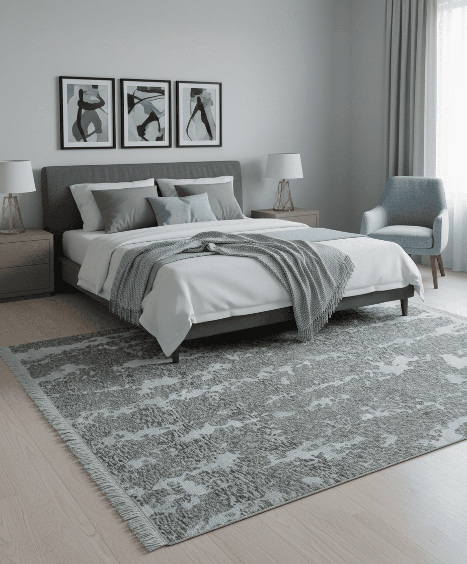 Modern Abstract Charcoal, Beige and Silver Hand Knotted 5.6x8 wool and Bamboo Silk area Rug - The Rug Decor