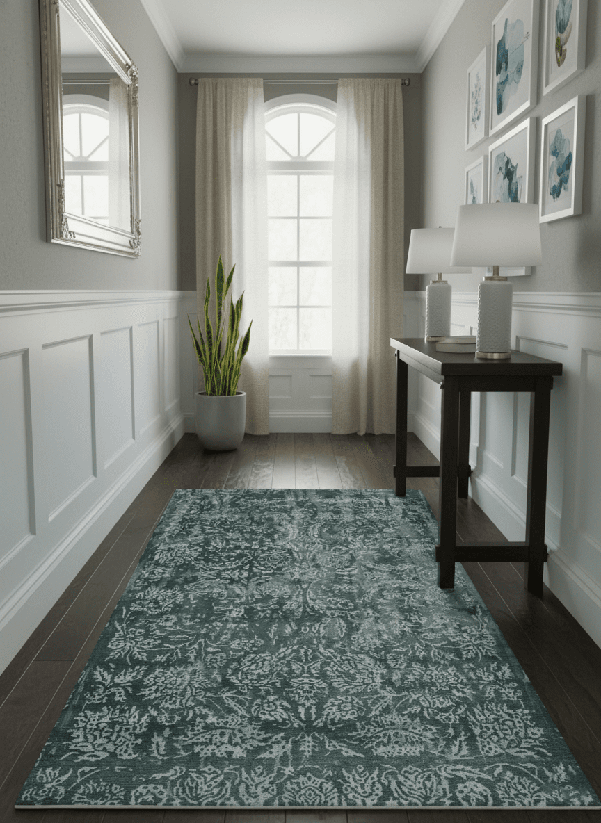 Modern Abstract Charcoal, Grey and Silver Hand Knotted 6x9.4 Floral Wool and Silk Area Rug - The Rug Decor