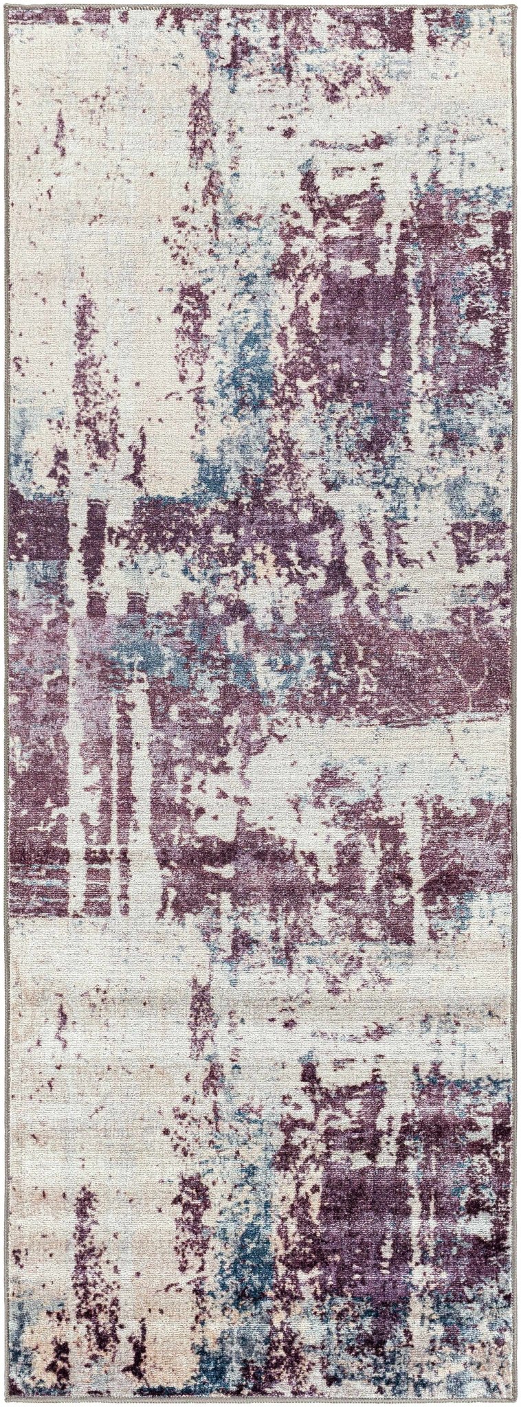 Modern Abstract Dark Purple, Beige and Blue Washable Area Rug - The Rug Decor