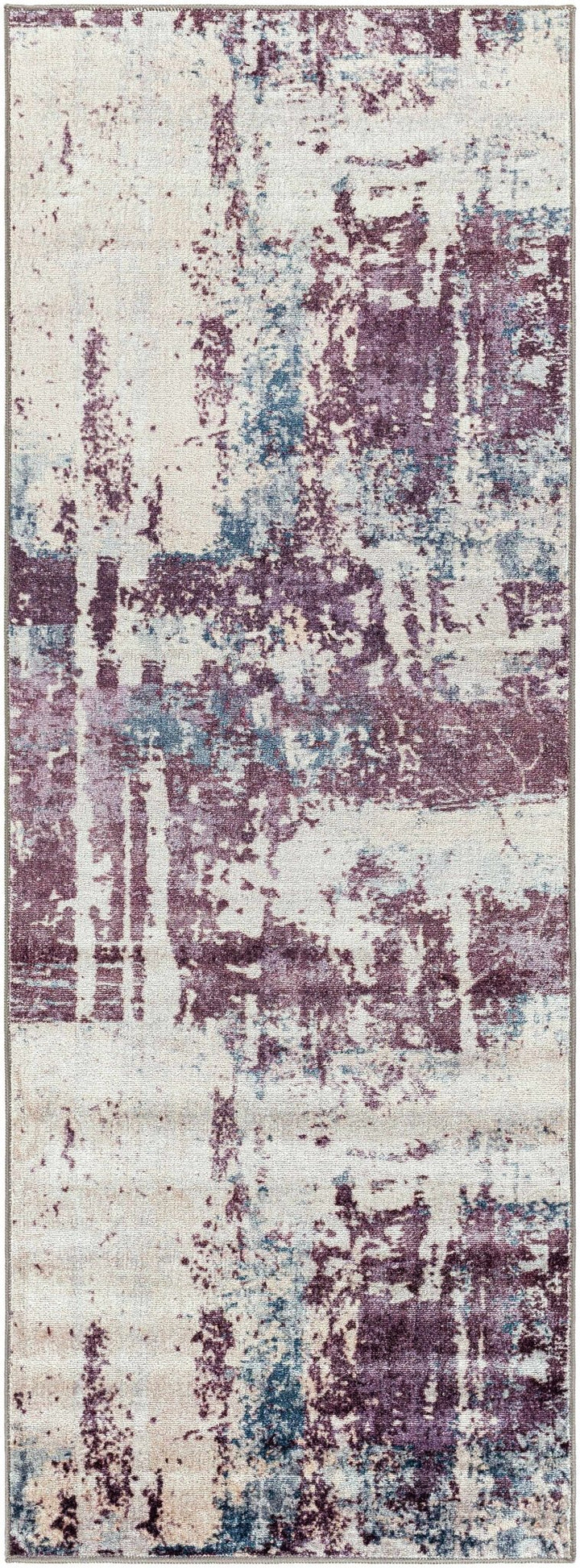 Modern Abstract Dark Purple, Beige and Blue Washable Area Rug - The Rug Decor