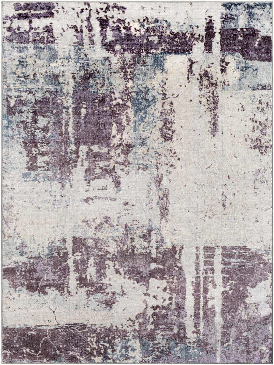 Modern Abstract Dark Purple, Beige and Blue Washable Area Rug - The Rug Decor