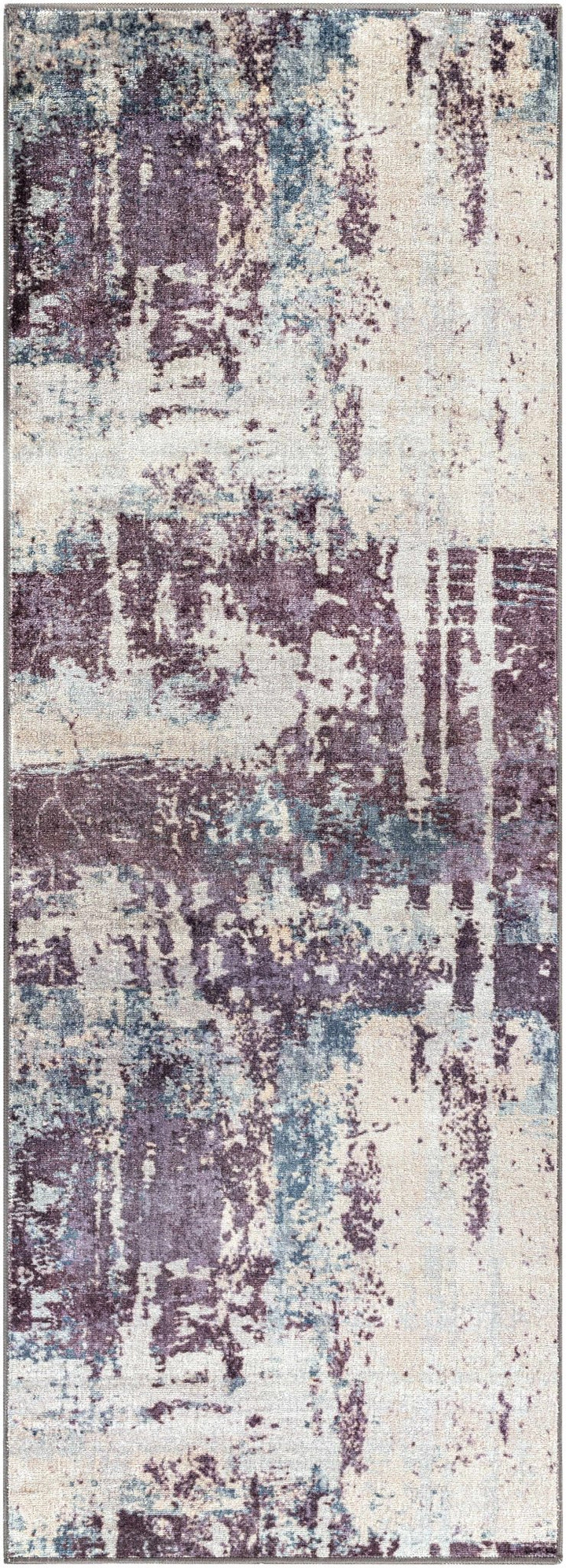 Modern Abstract Dark Purple, Beige and Blue Washable Area Rug - The Rug Decor