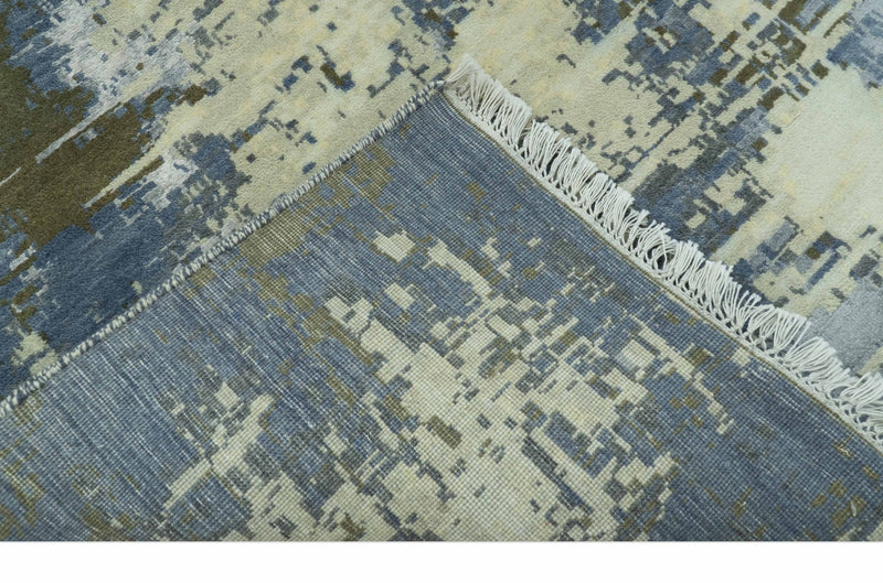 Modern Abstract Design Beige And Blue 9x12 Hand Knotted Wool Area Rug - The Rug Decor
